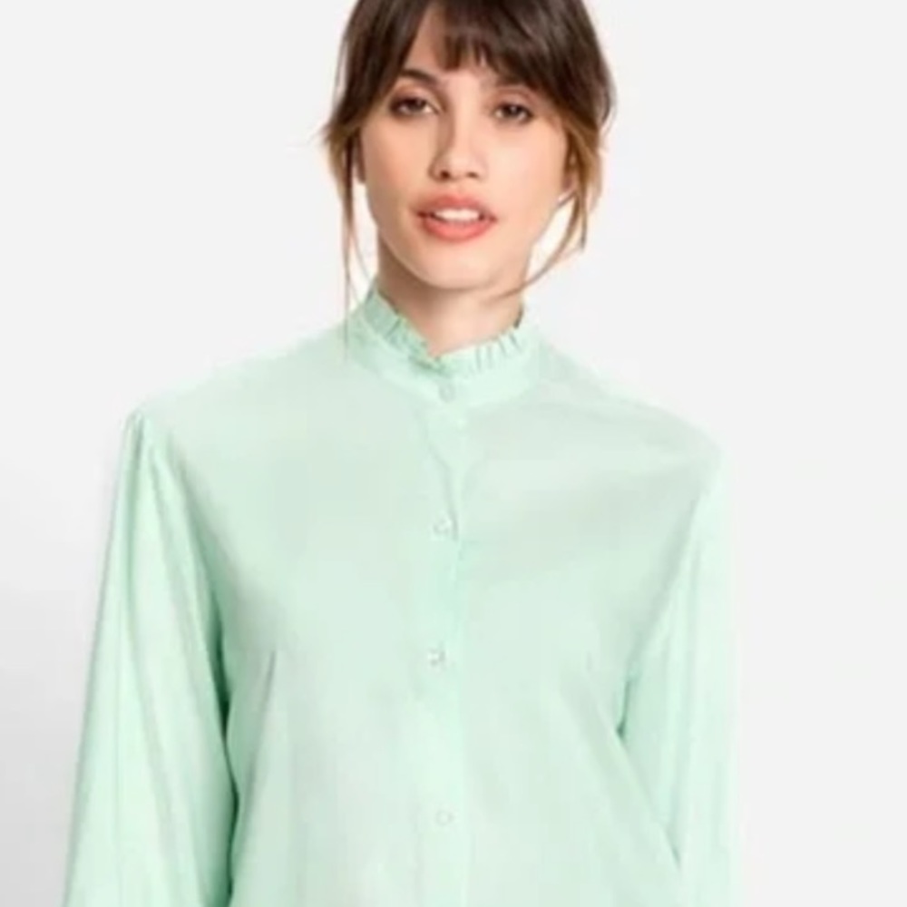 NWT Olsen green/white striped button blouse size Large-14